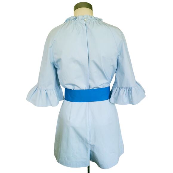 SANDRO Rosalyn colorblock pinstripe ruffle romper in blue sky Size 36 S 4 6 NEW - Picture 3 of 11